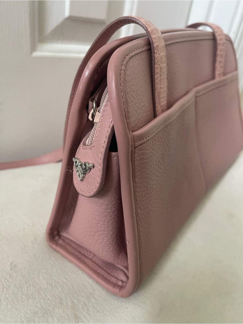 Brighton Pink Croc-Embossed Satchel with Heart Charms - Picture 5 of 11